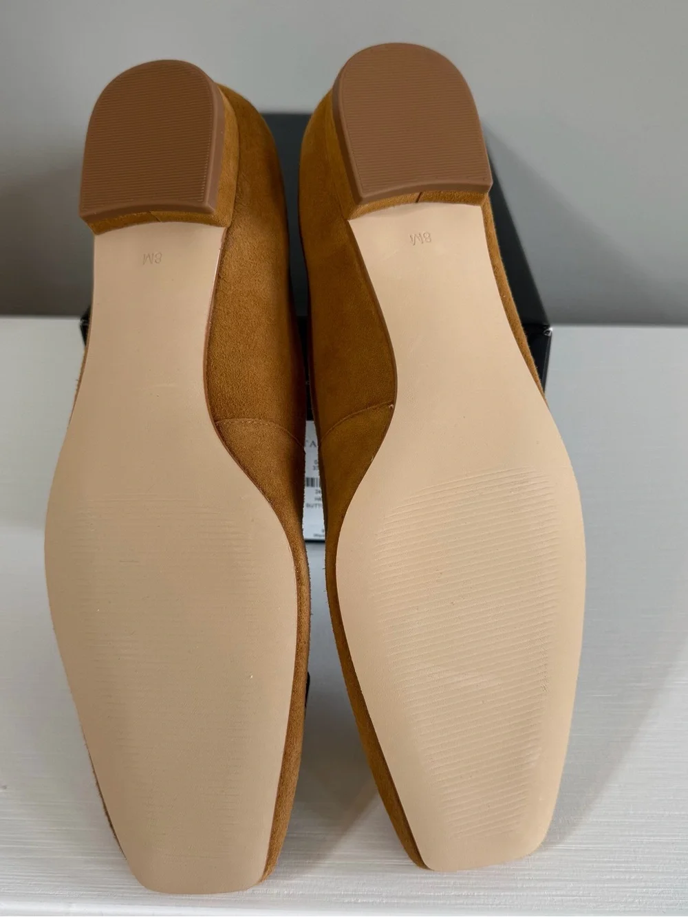 Talbots Suede Sutton Square-Toe Flats in Havana Tan with Gold Buckle NWB Sz 8
